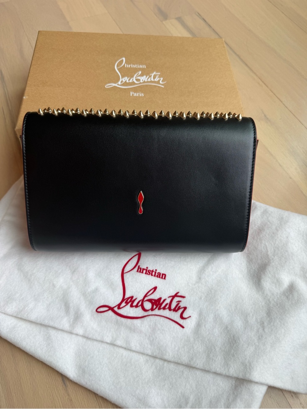 Christian Louboutin Black Spike-Studded Leather Crossbody Bag with Gold Spikes - Picture 5 of 7